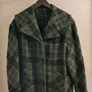 Vintage Donnybrook Green Wool Blend Mid Length Large Tweed Coat